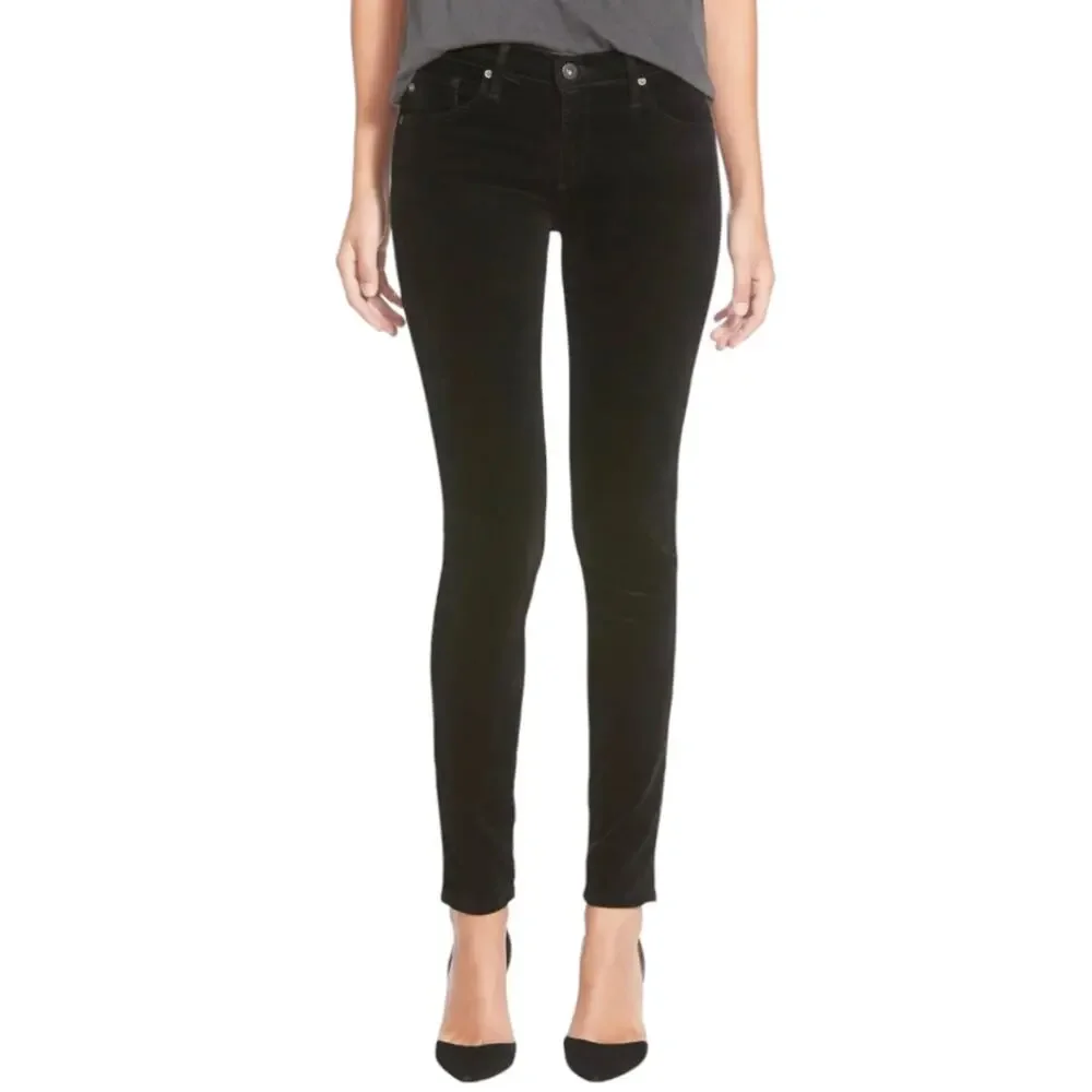 Ag Adriano Goldschmied Black‎ Velvet Stretch Super Skinny Leggings Cropped Pants